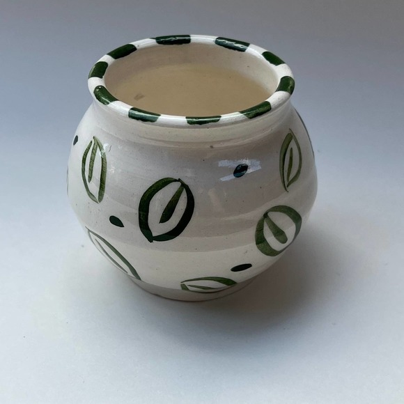 Tiny Green & White Pottery Bud Vase, Succulent or Cactus Planter - Picture 5 of 9